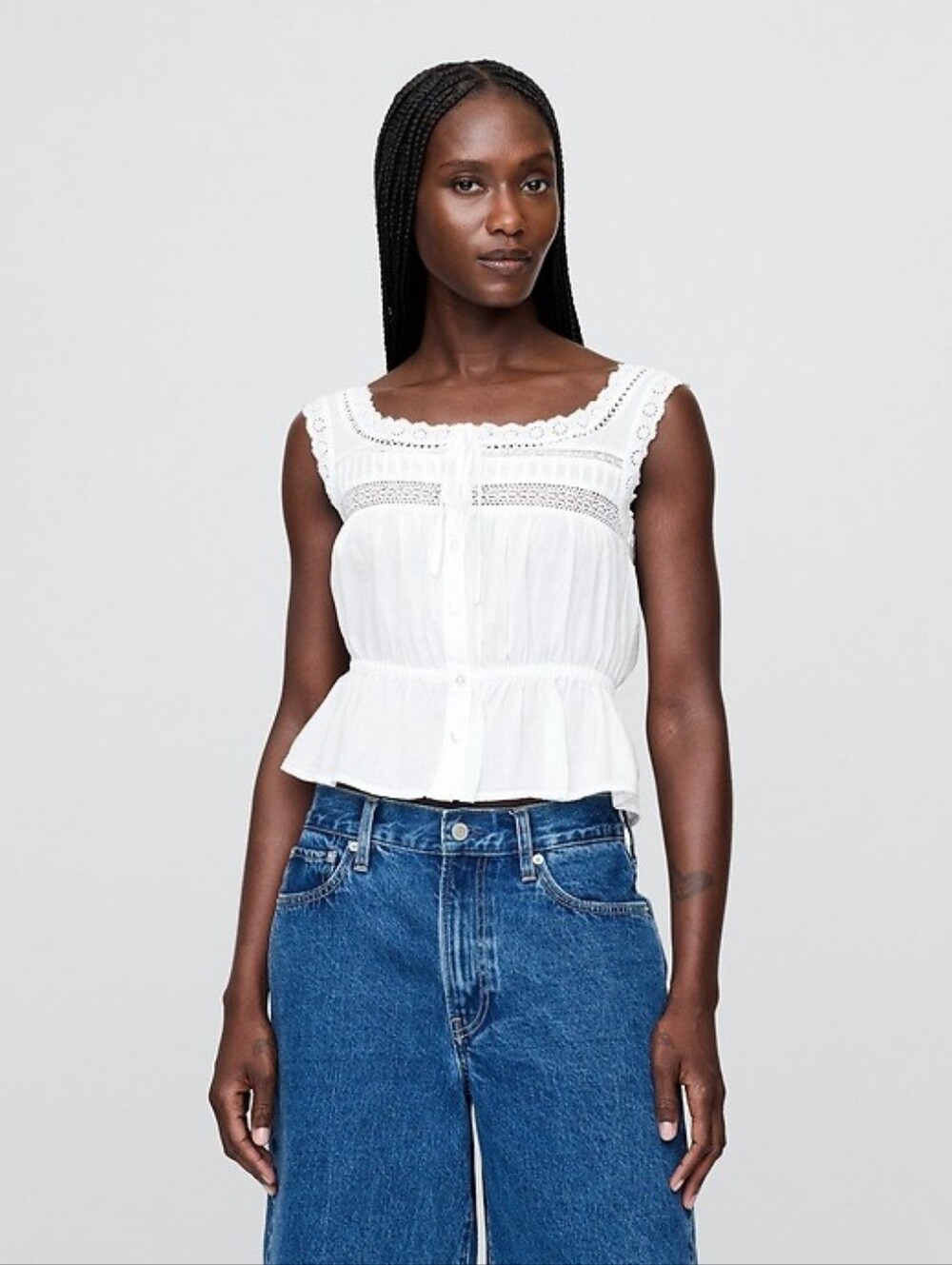 Gap White Cotton Lace-Trim Peplum Tank Top